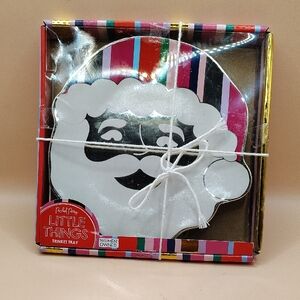 Santa Silver And White Trinket Tray with Multi-Colored Striped Border